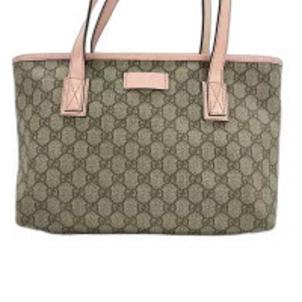 Gucci GG Supreme Joy tote bag beige monogram canvas pink leather